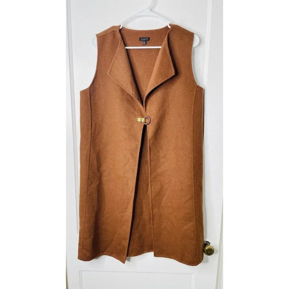 Talbots Cardigan Vest Small Wool Blend Long Line Brown Western 70s Style Boho